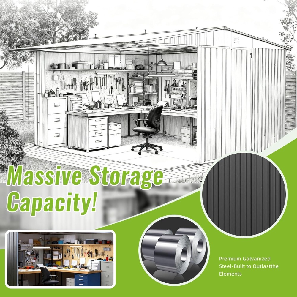 14X12 FT Outdoor Storage Shed, – Gardening Tools Organiser Bewertung und Preis